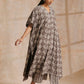 trueBrowns Clay Dabu Overall Print Cotton Panel Kaftan Kurta Pant Set | Swadesiicart