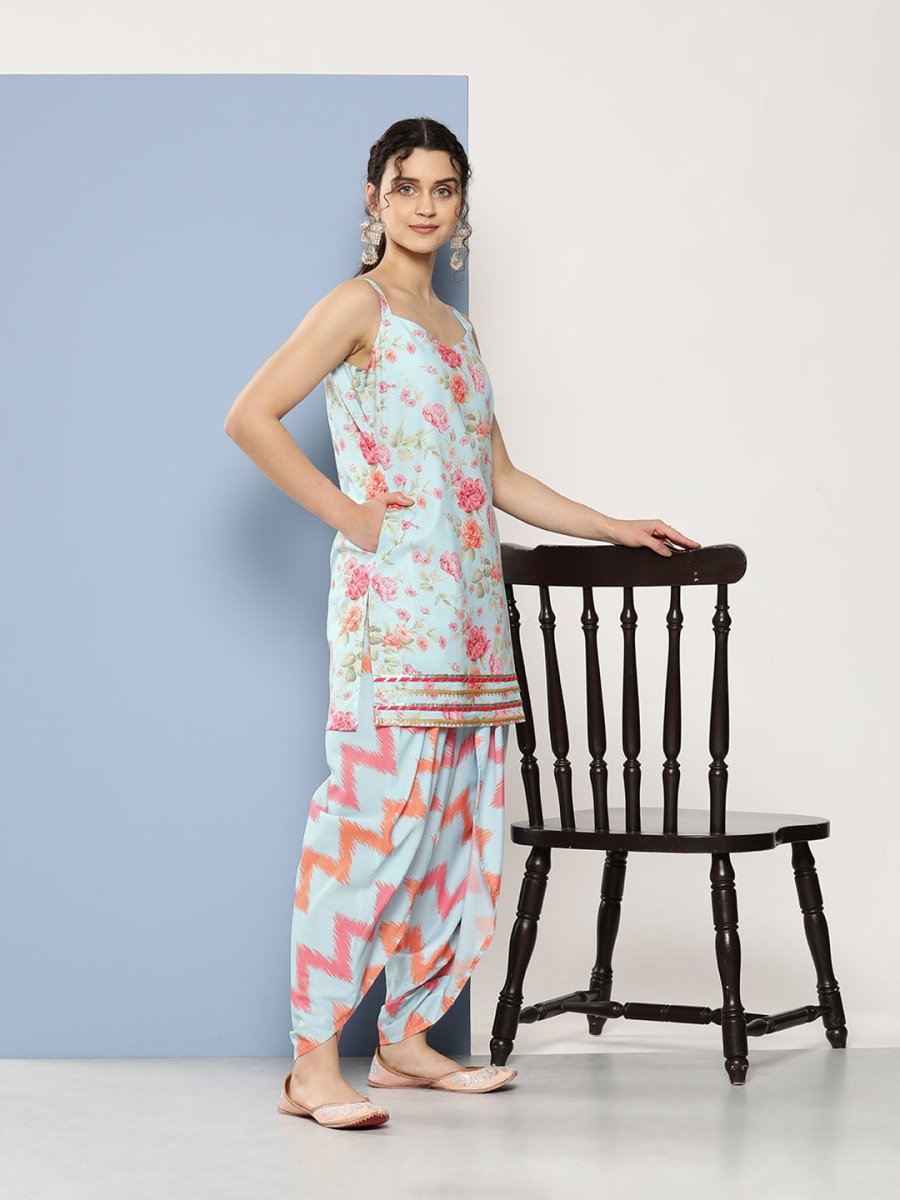 Ahalyaa Women Floral Printed Gotta Patti Kurti With Dhoti Pants & With Dupatta | Swadesiicart