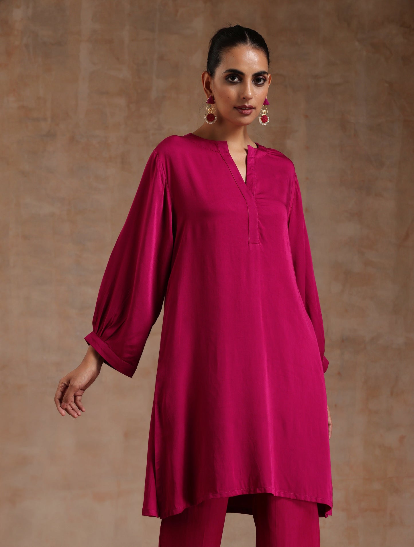 trueBrowns Pink Modal Satin Relax Co-ord Set - Swadesiicart