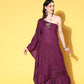 InWeave Women's Wine Mirror Work One Shoulder Kurta Set - Swadesiicart