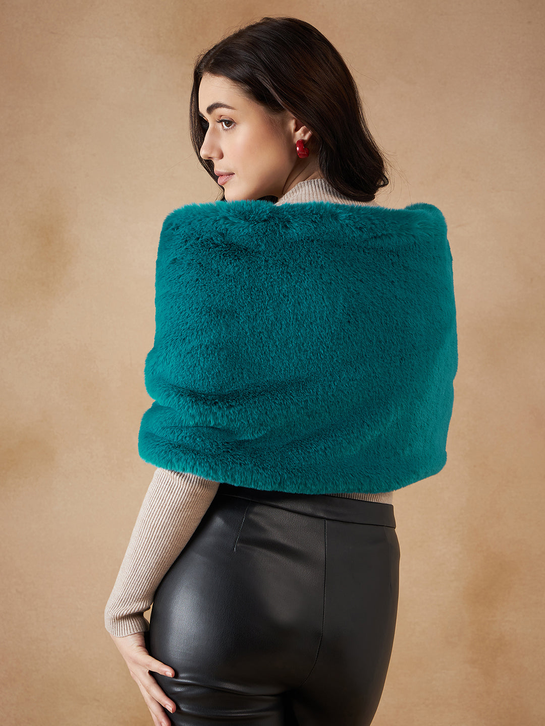 InWeave Women's Cyan Blue Long Faux Fur Cape - Swadesiicart