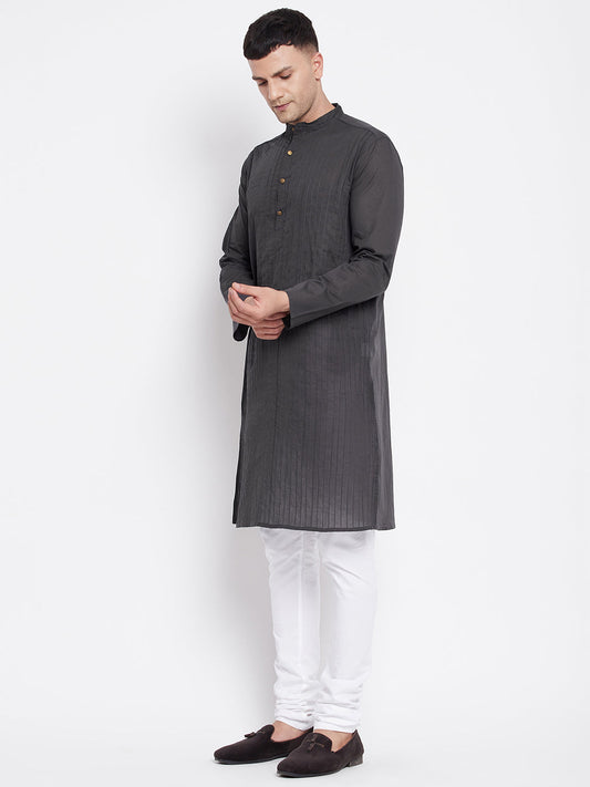 Even Apparels Grey Pure Cotton Kurta With Band Collar | Swadesiicart