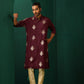 trueBrowns Men's Wine Geometric Viscose Silk Long Kurta | Swadesiicart