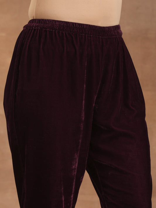 trueBrowns Wine Velvet Pant | Swadesiicart