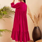 InWeave Women's Fuchsia Velvet Manderia V Neck Flared Dress - Swadesiicart