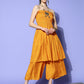 InWeave Women's Mustard Mirror Work Off Shoulder Kurta Set - Swadesiicart