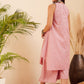 InWeave Women's Light Pink Lurex Kantha Mandarin Neck Kurta Palazzo Set - Swadesiicart