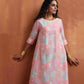 trueBrowns Beige Palm Print A-line Kurta Set | Swadesiicart