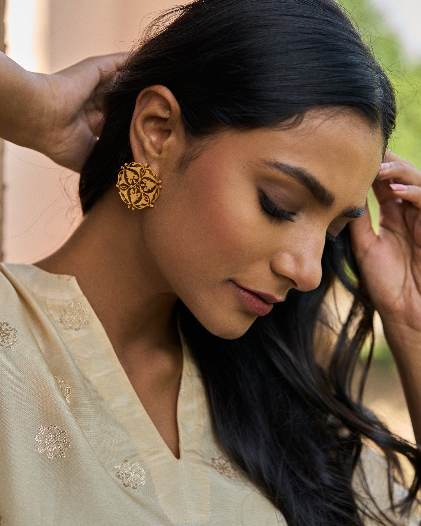 trueBrowns Gold-Polished Leaf Earrings | Swadesiicart