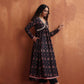 trueBrowns Black Print Flared Anarkali Kurta Set | Swadesiicart
