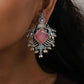 trueBrowns Silver Tone Pink Stone Pearl Drop Earrings - Swadesiicart