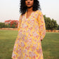 trueBrowns Yellow Cotton Block Print V-Square Neck Co-Ord Set - Swadesiicart