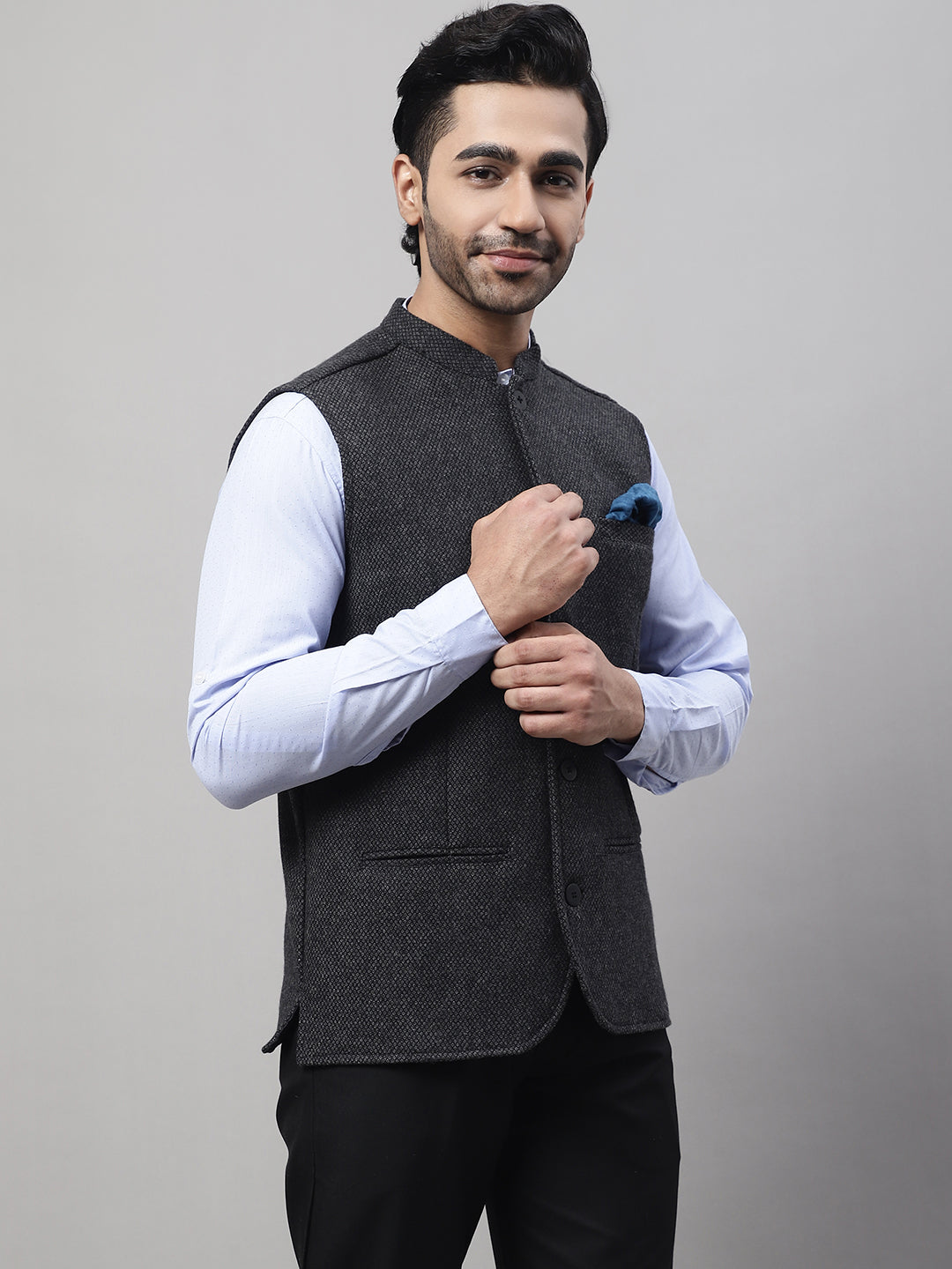 Even Apparels Men's Grey Pure Wool Nehru Jacket | Swadesiicart