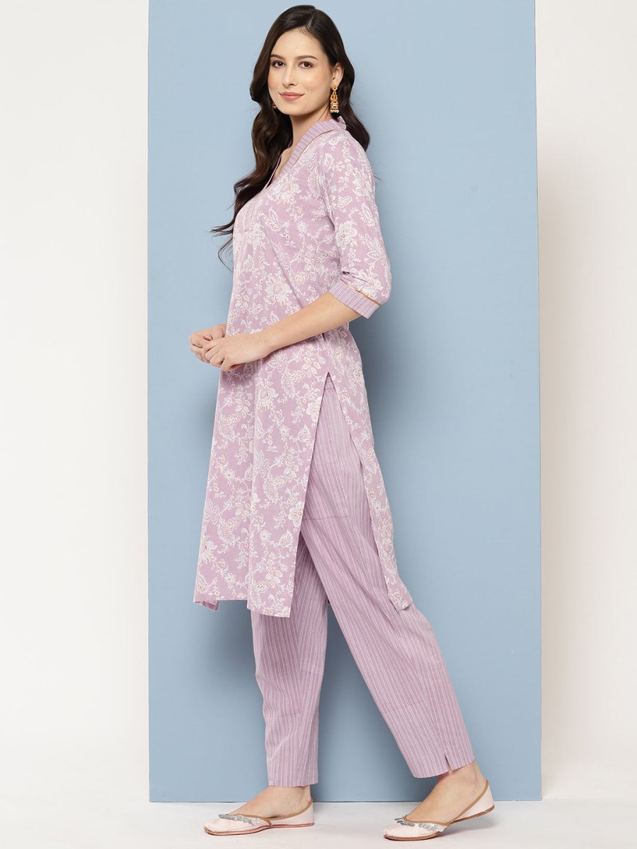 Ahalyaa Women Floral Printed Gotta Patti Pure Cotton Kurta with Trousers & With Dupatta | Swadesiicart