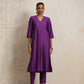 trueBrowns Purple Silk High Slit Kurta Set | Swadesiicart