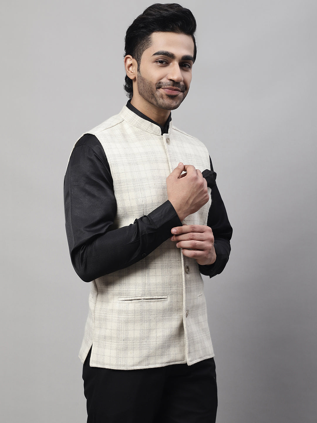 Even Apparels Men's Cream Pure Wool Nehru Jacket | Swadesiicart