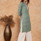 InWeave Women's Sea Green Pink Lace Gota Work Straight Kurta - Swadesiicart
