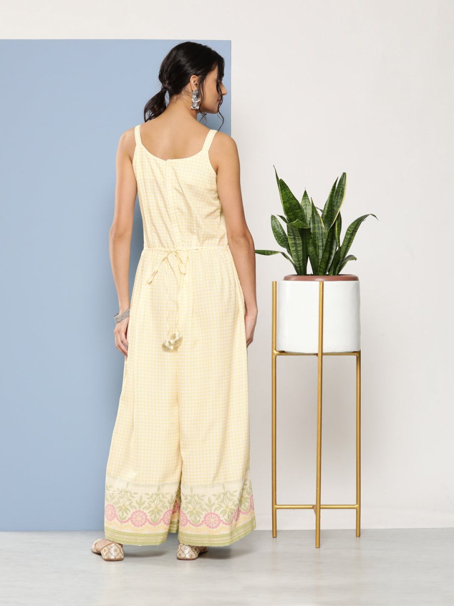 Ahalyaa Checked Waist Tie-Ups Basic Jumpsuit | Swadesiicart