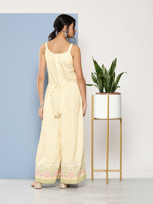 Ahalyaa Checked Waist Tie-Ups Basic Jumpsuit | Swadesiicart