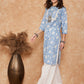 InWeave Women's Blue White Floral Square Lace Work Straight Kurta - Swadesiicart