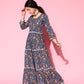 InWeave Women's Blue Floral Print Dress With Lace - Swadesiicart
