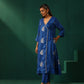 trueBrowns Royal Blue Floral Viscose Silk Angrakha Kurta Pant Set | Swadesiicart