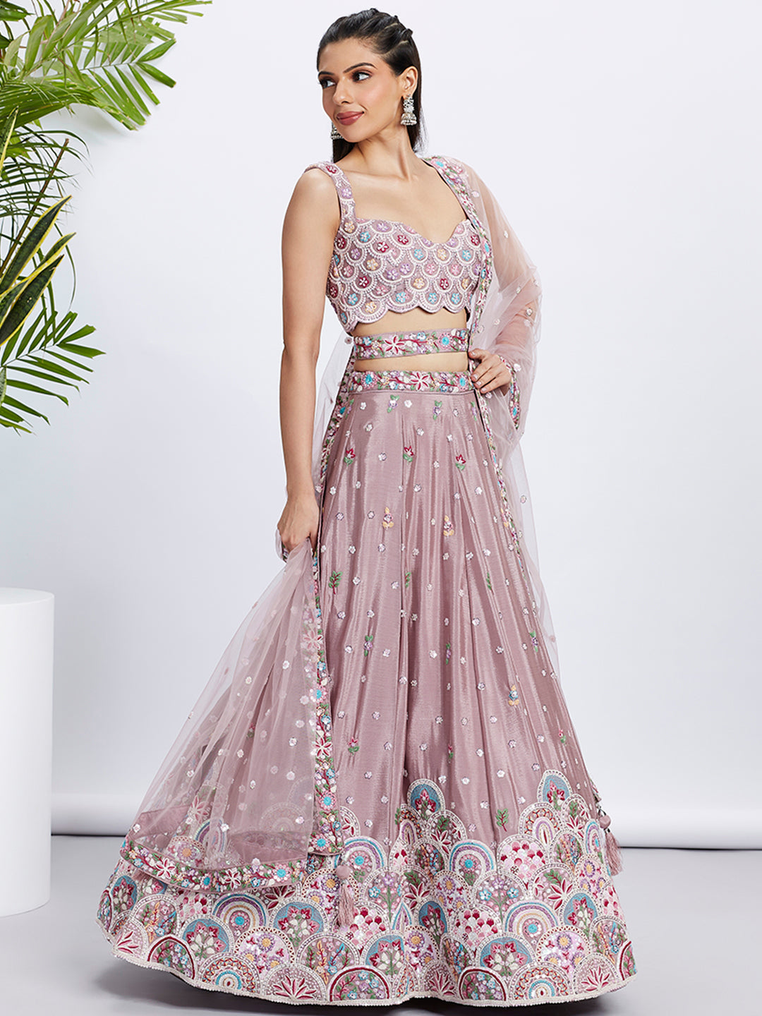 House of Panchhi Lavender Georgette Sequins And Thread Embroidery Lehenga Choli & Dupatta | Swadesiicart