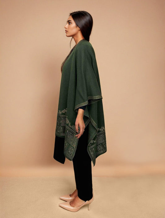 trueBrowns Green Woollen Kaftan Cape | Swadesiicart
