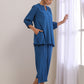 trueBrowns Classic Blue Dobby Pleated Co-Ord Set - Swadesiicart