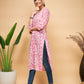 InWeave Women's Pink Foil White Print Angrakha Stright Kurta - Swadesiicart