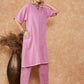 InWeave Women's Mauve Kantha Lace Wrok Kimono Sleeve Kurta Set - Swadesiicart