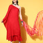 InWeave Women's Red Mirror Work One Shoulder Kurta Set With Dupatta - Swadesiicart