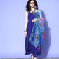 InWeave Women's Strappy Set In Ink Blue With Blue Fuschia Floral Organza Dupatta - Swadesiicart