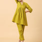 trueBrowns Cotton Linen Lime Green Pleated Co-Ord Set | Relove - Swadesiicart