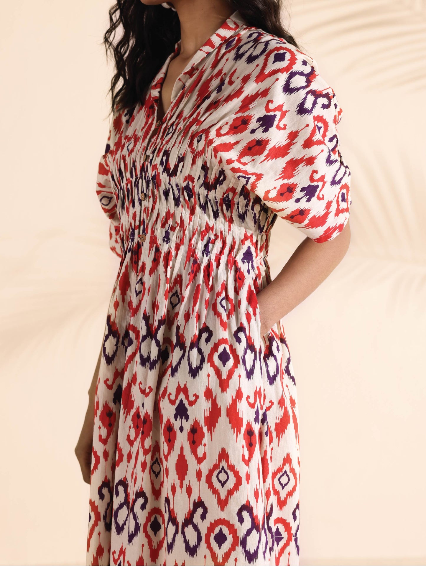 trueBrowns Carrot Cotton Ikat Dress | Swadesiicart