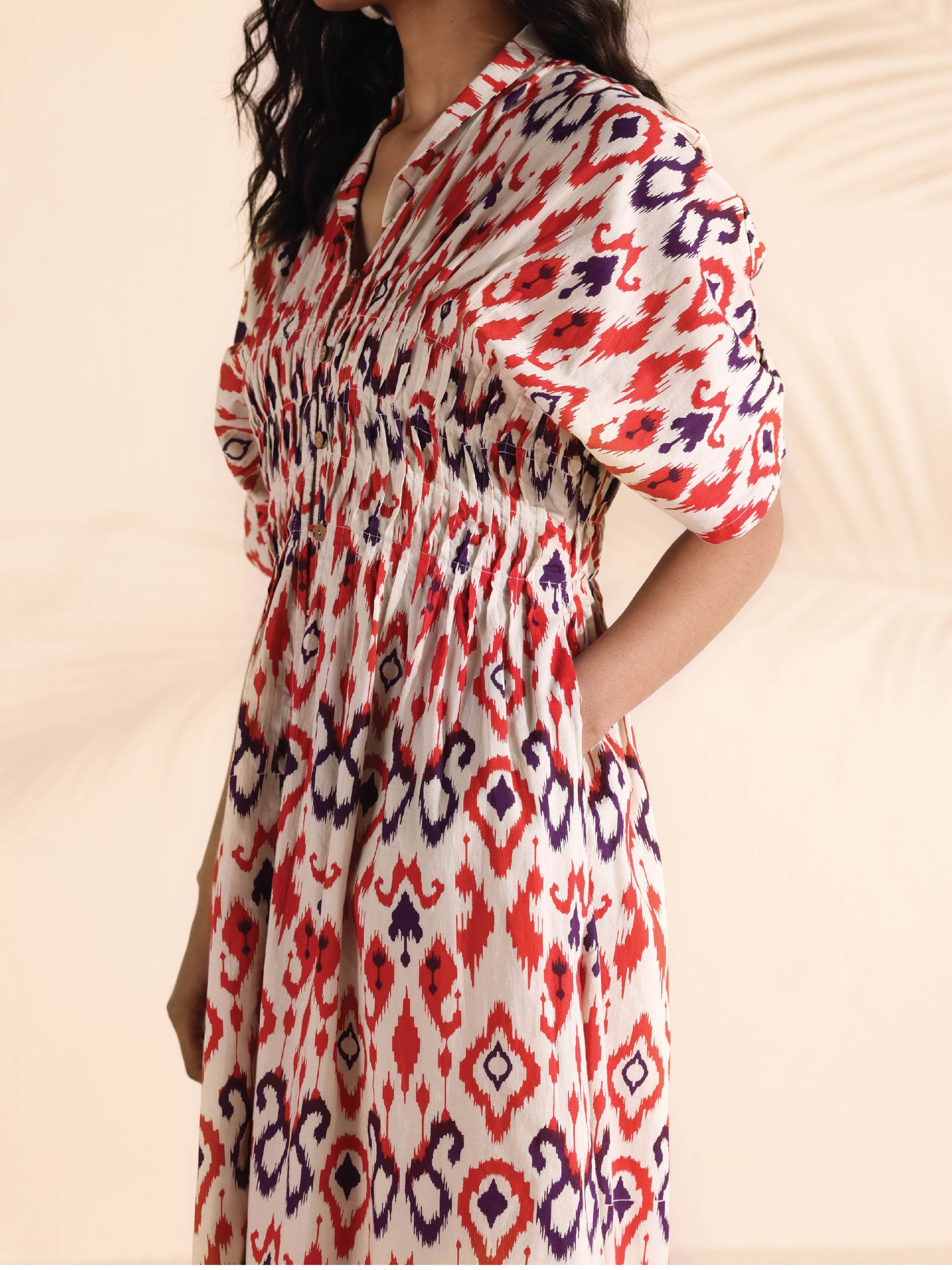trueBrowns Carrot Cotton Ikat Dress | Swadesiicart