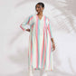 trueBrowns Off-White Cotton Multi Stripe Flared Kurta Set | Swadesiicart