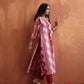 trueBrowns Pink Abstract Print High Slit Kurta Set | Swadesiicart