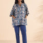 trueBrowns Blue Cotton Ikat Kaftan Co-ord Set - Swadesiicart