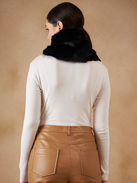 InWeave Women's Black Faux Fur Neck Warmer - Swadesiicart