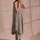 trueBrowns Grey Overall Floral Block Print Cotton Sleeveless Flared Kurta Pant Set | Swadesiicart