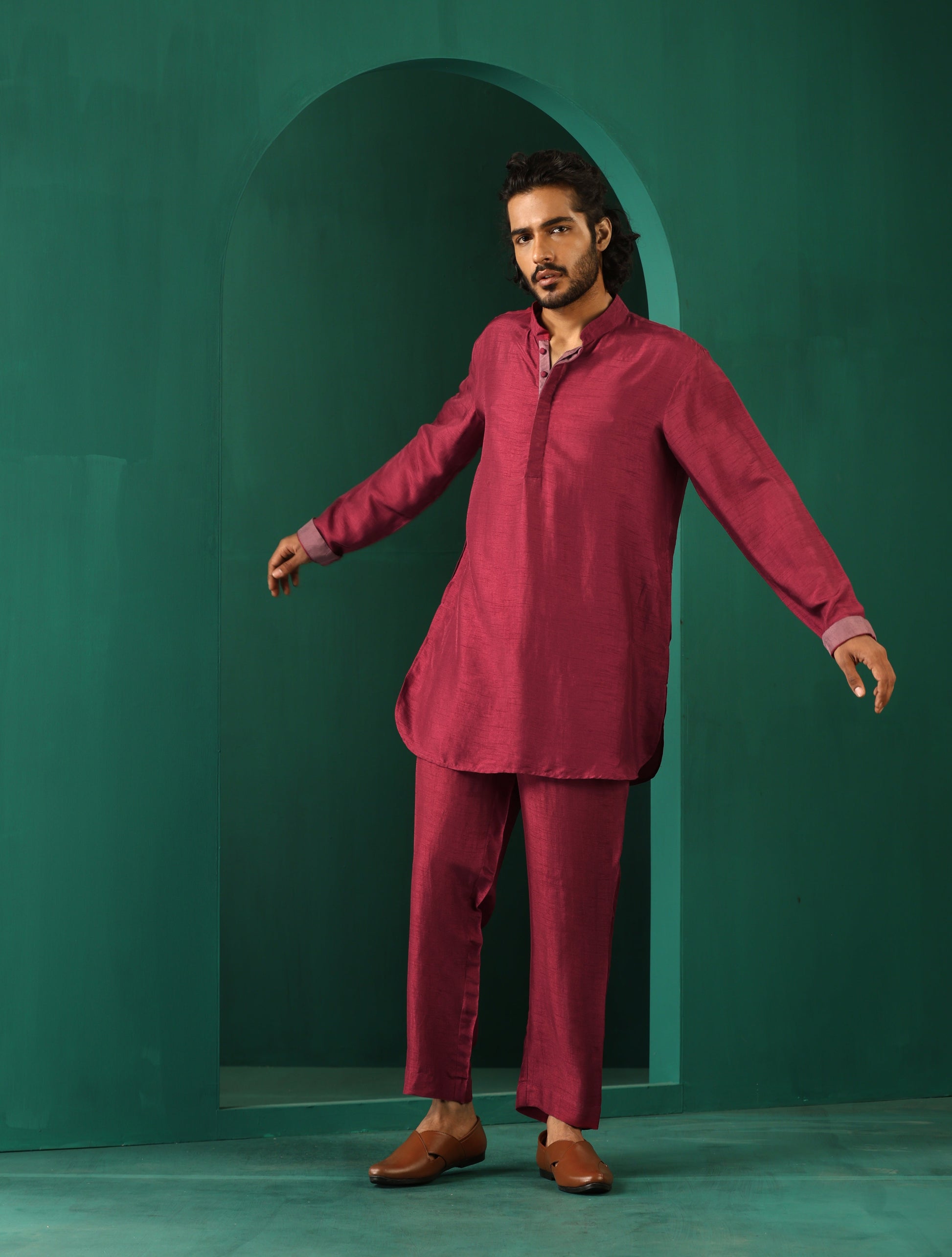 trueBrowns Men's Purple Silk Co-ord Set - Swadesiicart