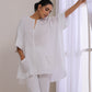 trueBrowns White Dobby Boxy Fit High Low Co-Ord Set - Swadesiicart