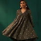 trueBrowns Grey Diamond Viscose Silk Yoke Gathered Co-ord Set - Swadesiicart