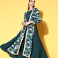 Ahalyaa Green Crepe Puff Sleeves Floral Printed Maxi Ethnic Dress with Waist Tie-Ups | Swadesiicart