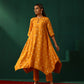 trueBrowns Mustard Geometric Floral Viscose Silk Handkerchief Kurta Pant Set | Swadesiicart