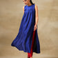 trueBrowns Blue Textured Silk Sleeveless Kurta Pant Set | Swadesiicart