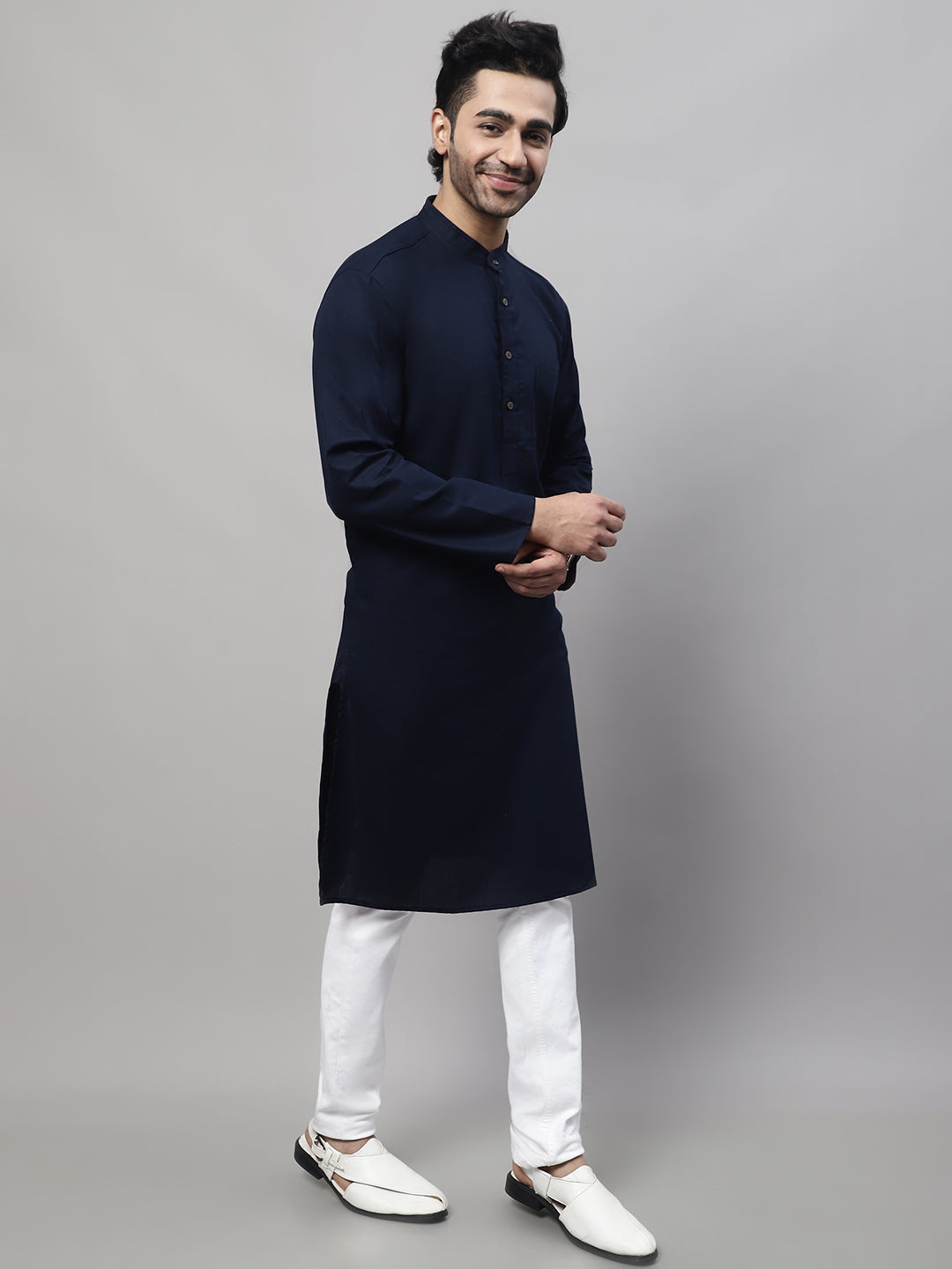 Even Apparels Blue Pure Cotton Kurta With Band Collar | Swadesiicart
