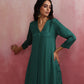 trueBrowns Green Modal Pleated Kurta Set | Swadesiicart