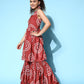 InWeave Women's Maroon Bandhani Motif Tiered Sharara Set - Swadesiicart